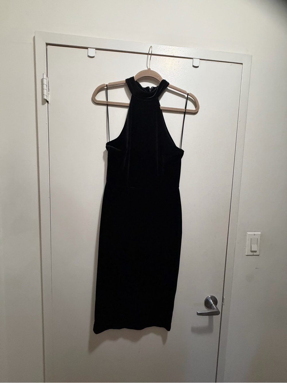 Express Black Velvet Halter Midi Dress
